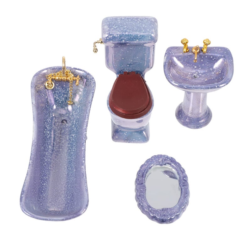 نوبيستي صنابير NUOBESTY لأحواض الحمام، صنبور المغسلة 1: 12 مجموعة حمام بورسلين مصغرة، حوض المرحاض، مرآة حوض الاستحمام، زخارف مصغرة لبيت الدمية، وعاء النبات، أثاث مصغر، ألعاب صغيرة - Image 1